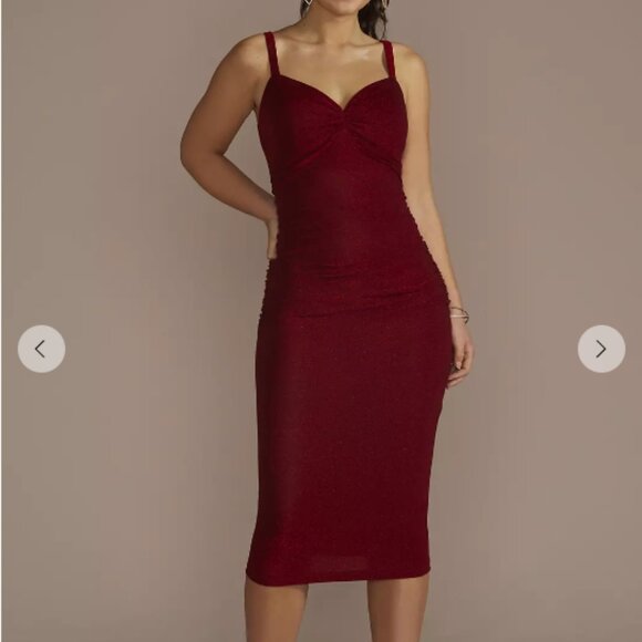David's Bridal Red and Sparkly Slinky Bodycon Dress - Picture 1 of 3